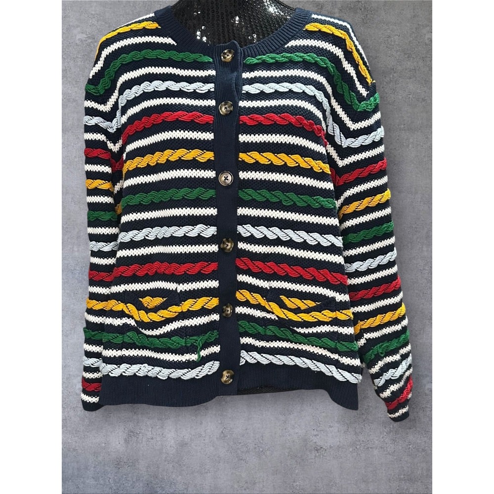 La Ligne x Target Striped Cable Knit Cardigan Womens M Multi Color Nautical EUC